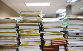 stack of office papers. 