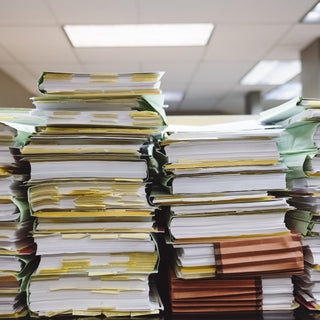 stack of office papers. 