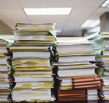 stack of office papers. 